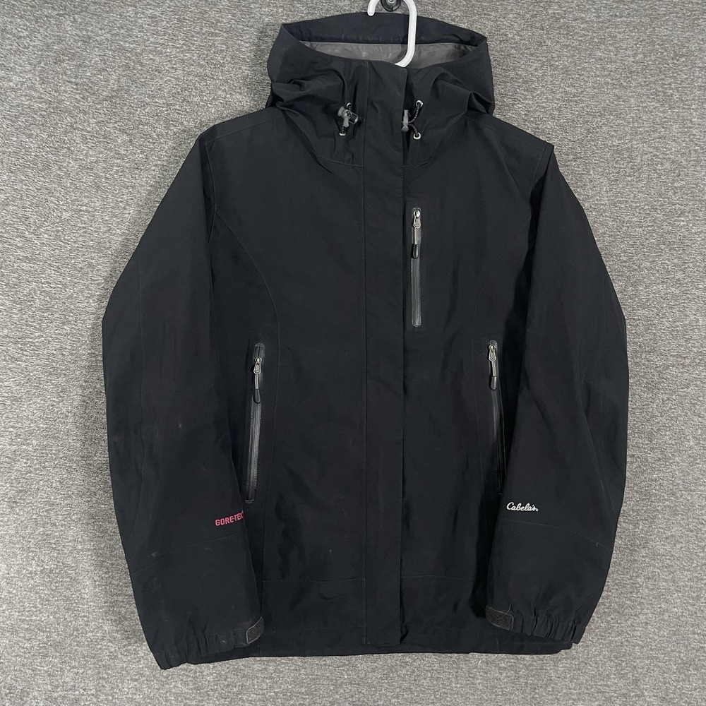 Cabela's Jacket Women Small Black GORE-TEX Hooded Waterproof Rain Shell Outdoor